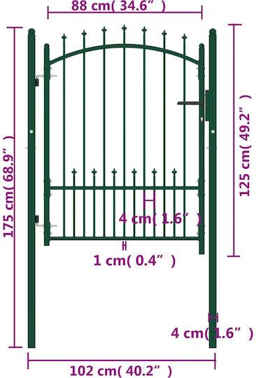 vidaXL Metal Fence Gate with Spears in Green Color 1.25x1.0m