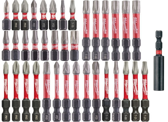 Milwaukee Σετ 38 Μύτες Κατσαβιδιού Torx / Αστέρι / Σταυρός Shockwave