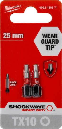 Milwaukee Σετ 2 Μύτες Κατσαβιδιού Torx / Αστέρι Torx Shockwave