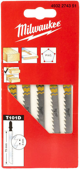 Milwaukee T101d Jig Saw Blade for Wood 75mm 5pcs 3921047