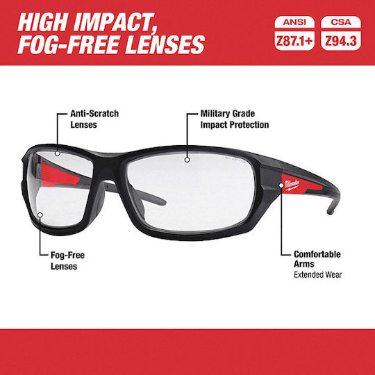 Milwaukee Safety Glasses for Protection with Transparent Lenses 1pcs