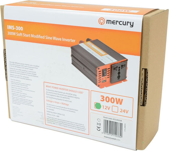 Mercury Ims300-12 12VDC 300W Inverter + USB 652.002UK