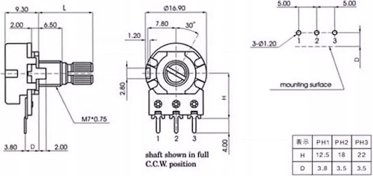 Linear Rotary Potentiometer B10k 10k Ohm L=15mm 1pc
