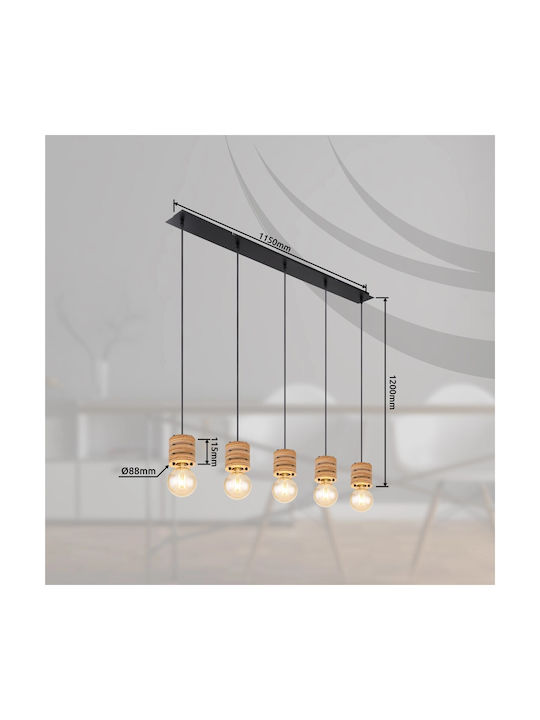 Globo Lighting Angeline Pendant Light Black Rail for 5 Bulbs E27 116x10x120cm