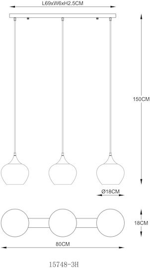Globo Lighting Hängelampe Schwarz mit Fassung E27 80x18x150cm.