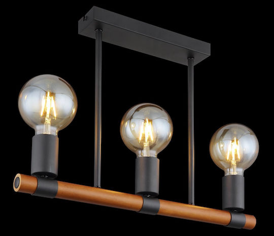 Globo Lighting Heinrich Pendant Light Black Rail with Socket E27 49x6x35cm