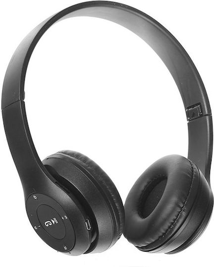 P47 Wireless / Wired On Ear Headphones with Radio with 6 hours of Operation Black
