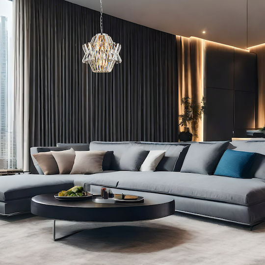 Eko Light Κρεμαστό Φωτιστικό Ασημί με Κρύσταλλα για 4 Λαμπτήρες E14