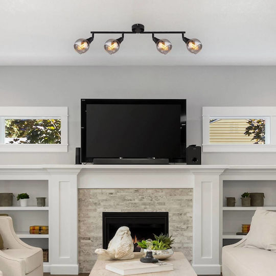 Globo Lighting Spot with 4 Lights and with Socket E14 in Black Color
