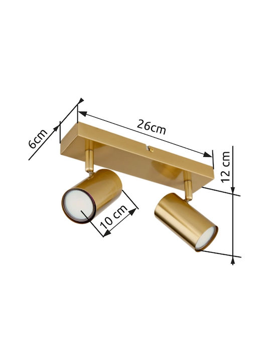 Globo Lighting Double Spot with Socket GU10 in Gold Color