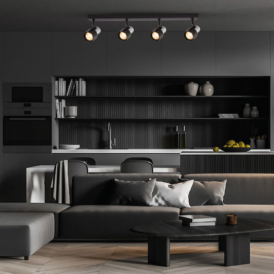 Eko Light Spot cu 4 Lumini și cu Soclu GU10 în Culoare Negru