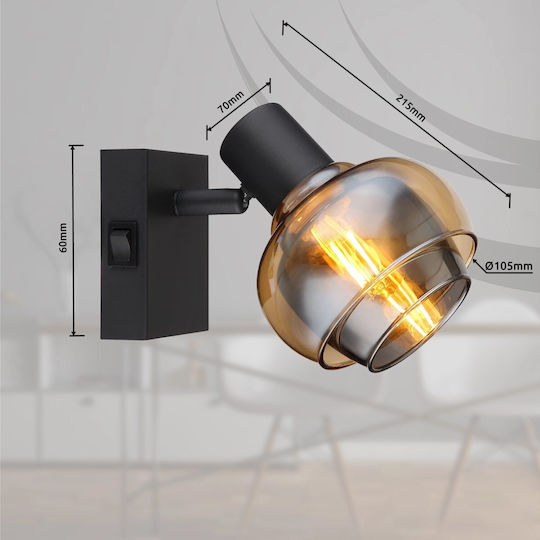Globo Lighting Lamp Wall with Socket E14 and Switch Black 10.5x12.5cm
