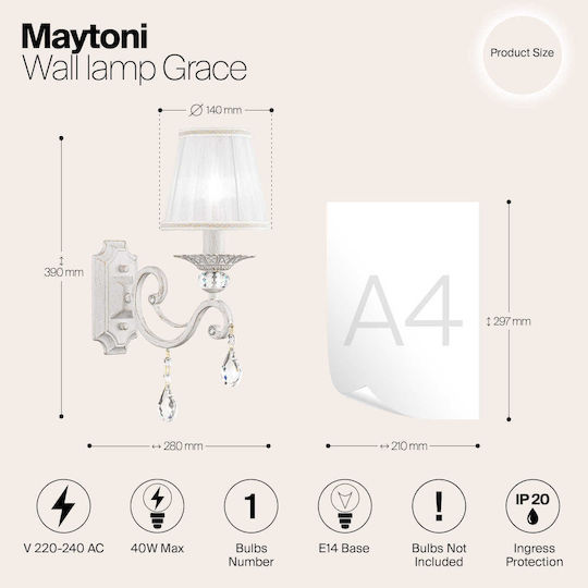 Maytoni Grace Lumină De perete Alb 12x27x12cm