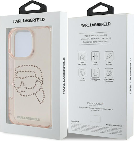 Karl Lagerfeld Iml Rhinestones S K Head Umschlag Rückseite Gehärtetes Glas Rosa (iPhone 17 Pro / iPhone 16 Pro)