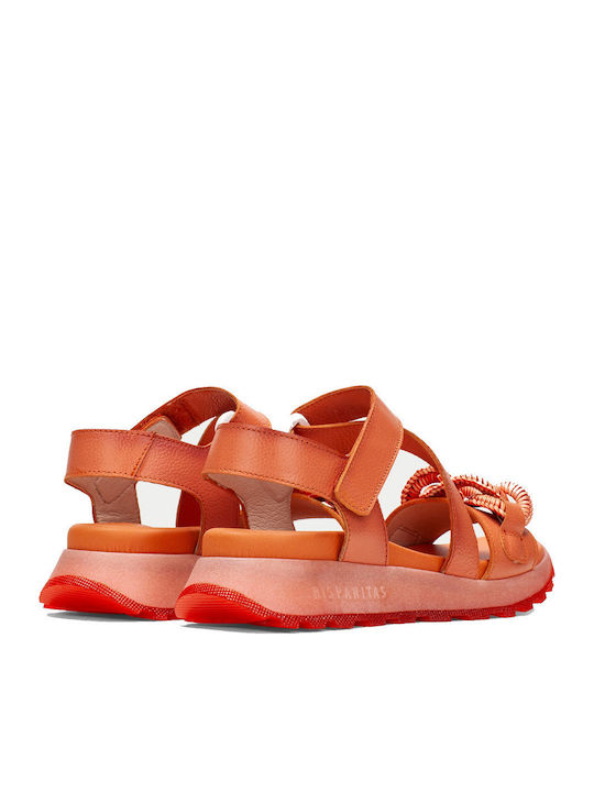 Leder Flache Sandalen für Damen Anatomisch in Orange Farbe