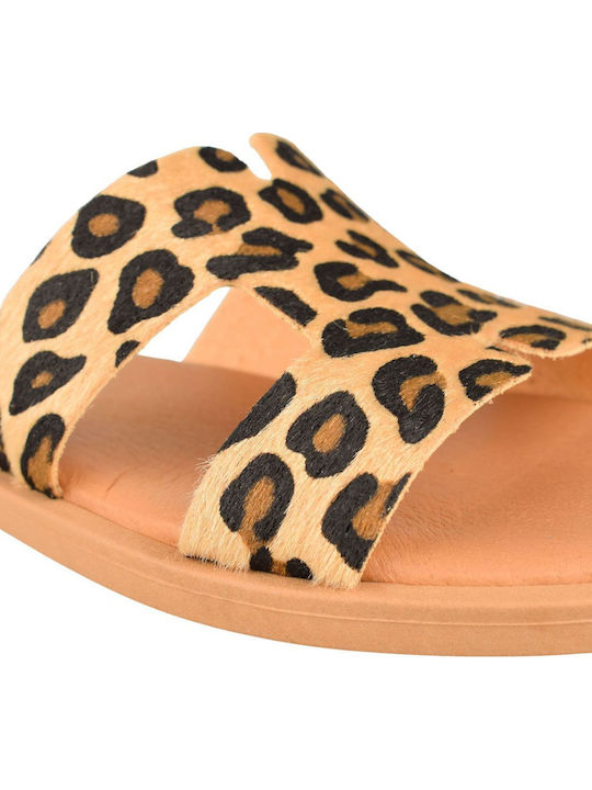Leather Women's Flat Sandals Leopard