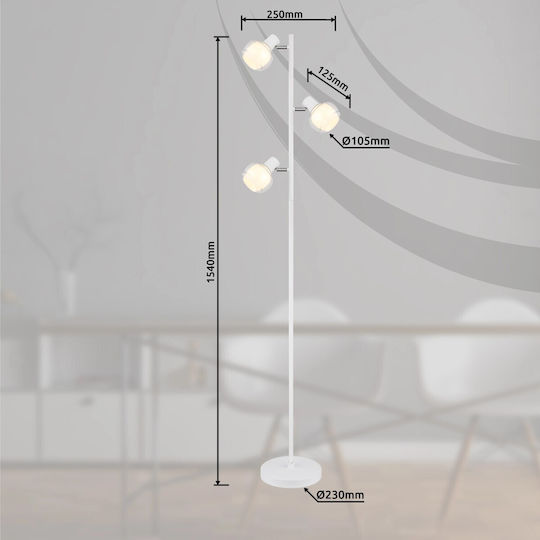 Globo Lighting Floor Lamp H154xW25cm. with Socket for Bulb E14 White