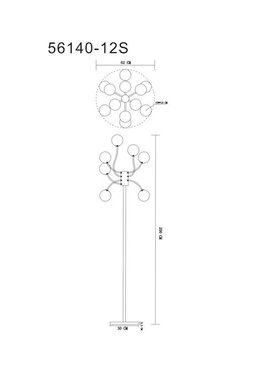 Globo Lighting Floor Lamp H200xW62cm. with Socket for Bulb G9 Silver