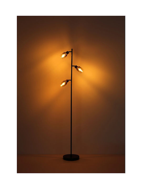 Globo Lighting Floor Lamp H154xW23cm. with Socket for Bulb E14 Black