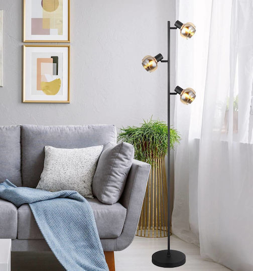 Globo Lighting Floor Lamp H154xW25cm. with Socket for Bulb E14 Black