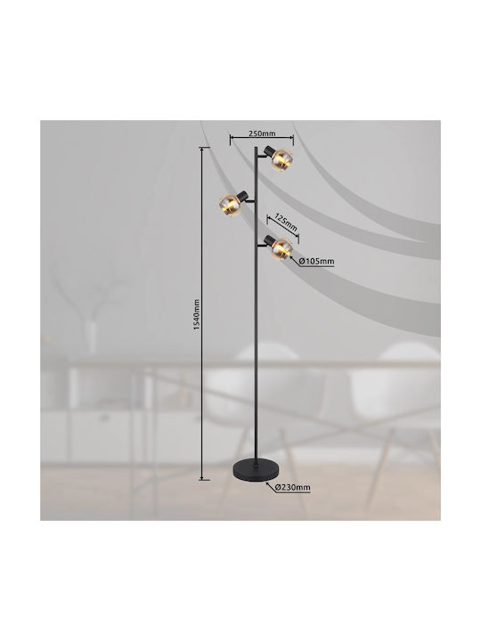 Globo Lighting Floor Lamp H154xW25cm. with Socket for Bulb E14 Black