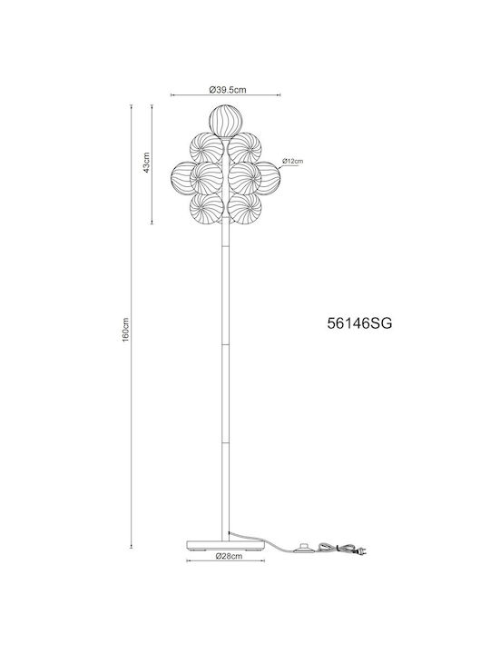 Globo Lighting Φωτιστικό Δαπέδου Υ160xΜ39.5εκ. με Ντουί για Λαμπτήρα G9 Μαύρο