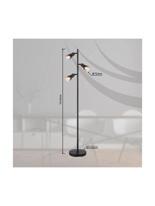 Globo Lighting Floor Lamp H161xW30cm. with Socket for Bulb E14 Black