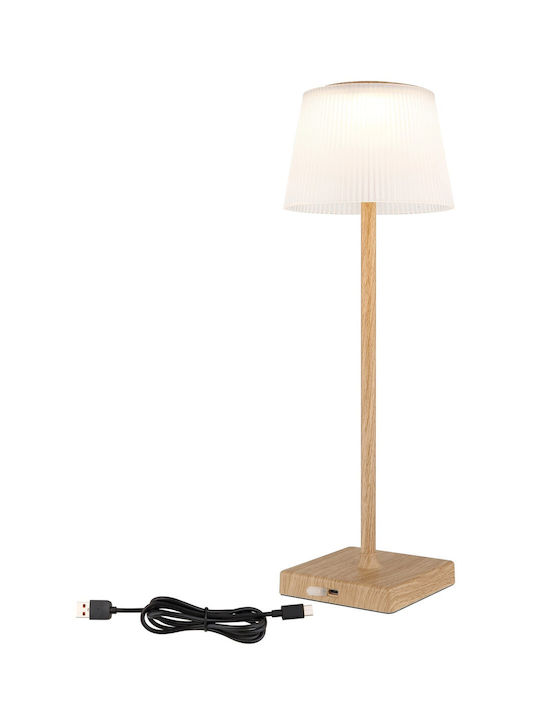 Globo Lighting Wood Table Lamp LED with Beige Shade and Base
