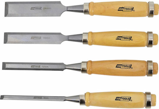 AWTools Daltă Lățime 24mm cu Lemn Mâner Set 4buc