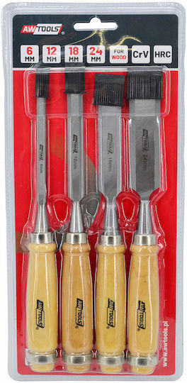 AWTools Daltă Lățime 24mm cu Lemn Mâner Set 4buc