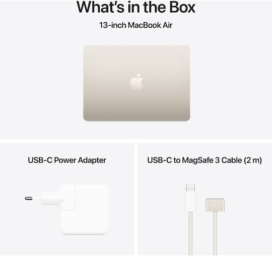 Apple MacBook Air 15.3" IPS Retina Display (M4-10-Core/16GB/256GB SSD/10-Core GPU) με Φορτιστή 35W (Dual Port) Starlight (US Keyboard)