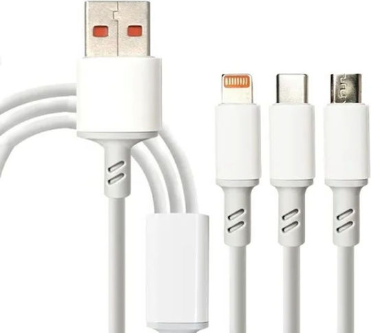 Treqa Regular Cablu USB la Lightning / Type-C / micro USB cu mai multe porturi Alb 1m (CA-887)