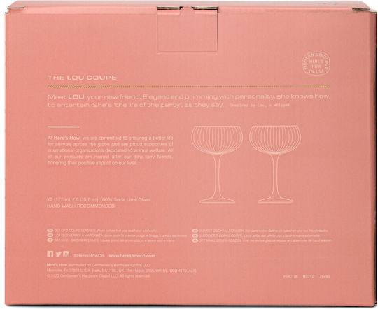 Here's How Set Pahare Șampanie / Cocktail Cu Picior Din Sticlă Roz 177ml 2 Bucăți