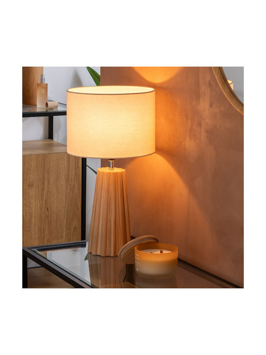 Wood Table Lamp with Beige Shade and Base
