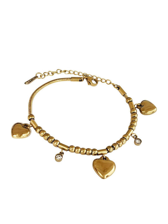 Women's Bracelet with Heart Design in Gold Plated Steel with Zircon 5cm