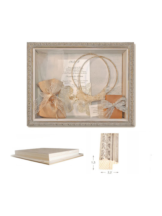 Wall-Mounted Rectangle Wedding Crown Case / Photo Frame Wooden White 40x30cm