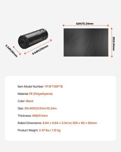 Vevor SLM3FT50FT4MJCMKQV0 Геотекстил Земно Покритие 15.24x50м Черен