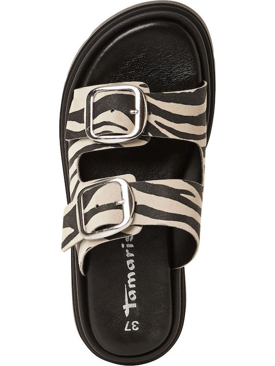 Leather Women's Flat Sandals in Black Color