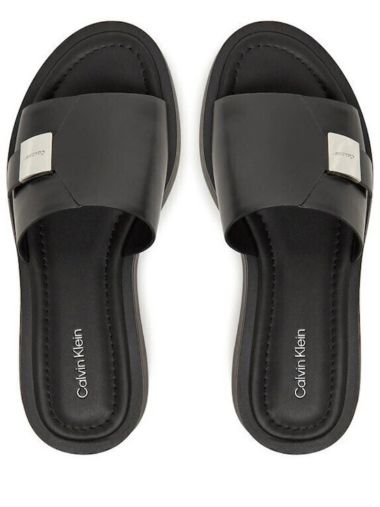 Leather Women's Flat Sandals Flatforms in Black Color