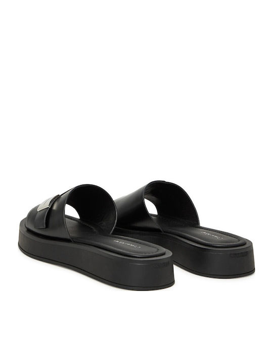 Leather Women's Flat Sandals Flatforms in Black Color