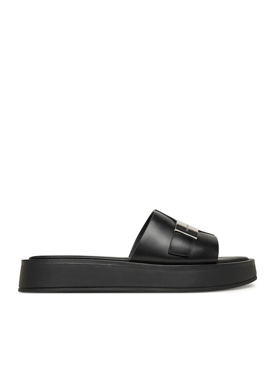 Leather Women's Flat Sandals Flatforms in Black Color