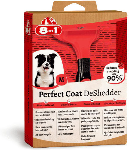 8in1 PERFECT COAT DESHEDDER Βούρτσα Medium για Διάφορα Μήκη Τρίχας με Ξυράφι για Καθαρισμό Τριχώματος Κόκκινο