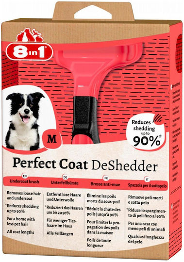 8in1 PERFECT COAT DESHEDDER Βούρτσα Medium για Διάφορα Μήκη Τρίχας με Ξυράφι για Καθαρισμό Τριχώματος Κόκκινο