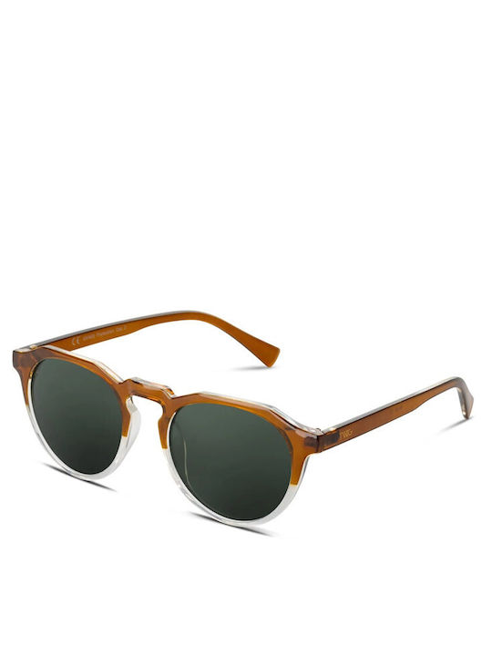 Twig Woolf Unisex Sunglasses with Green Horn-Rimmed Frame and Green Lens WOF02
