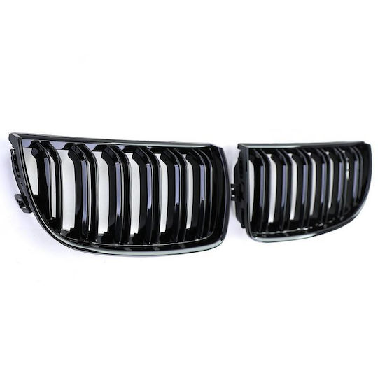 Mask Hearts BMW 3 E90 E91 05-08 M4 Look Double Grille Glossy Black 2 Pieces