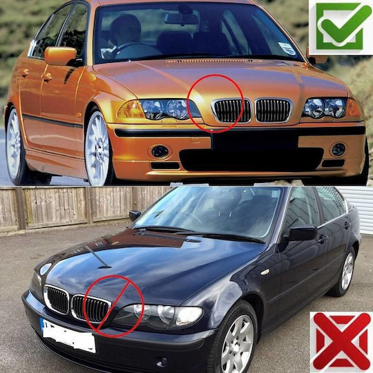 BMW 3 E46 99-01 Sedan Touring Compact M4 Look Double Grille Glossy Black 2 Pieces