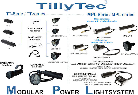 TillyTec Led 1200-KO Diving Safety Light LED with Brightness 1200lm for Maximum Depth up to 200m