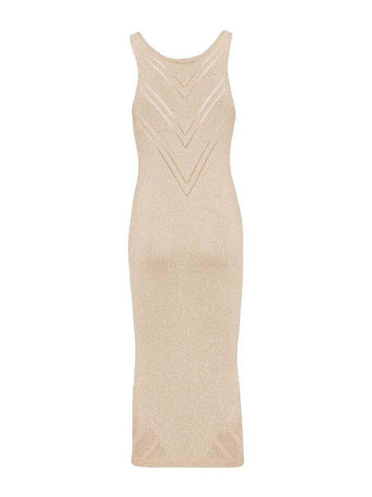 Summer Midi Knitted Dress with Tearing Beige
