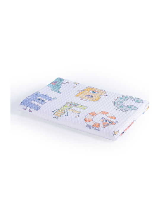 Nef-Nef Homeware Κουβέρτα Κούνιας Alphabet Monster Πικέ Λευκή 110x150εκ.