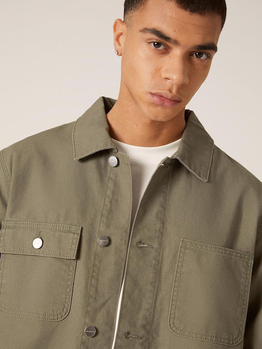 Μακρυμάνικo Overshirt σε Κανονική Γραμμή Χακί